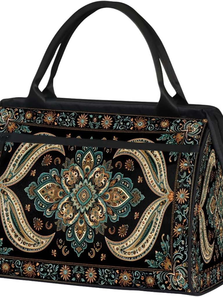 Travel Duffle Bag, Aztec Carpet Flower Pattern Overnight Weekender Tote Bag For